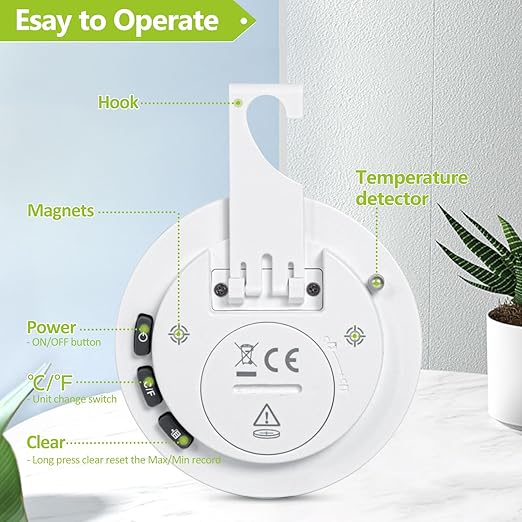 Geevon Small Digital Refrigerator Thermometer 5 Pack, IP65 Waterproof Commercial and Home Use, Max/Min Record Function with LCD Screen, Stand and Magnetic Back, for Fridge, Freezer Scenarios