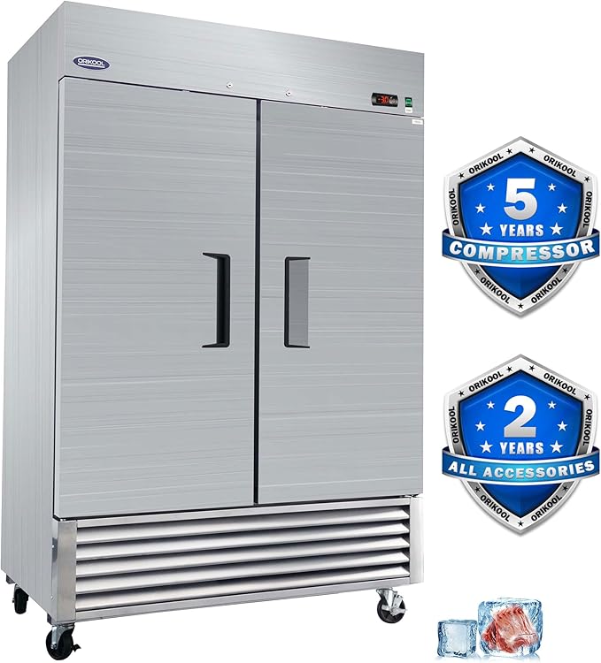 54"W Commercial Refrigerator Freezer,49 Cu.ft Commercial Refrigerator with 2 Door Reach-In Freezers Stainless Steel,ETL Upright Freeze Storage w/ 6 Adjustable Shelves,LED Light,for Restaurant,Silver