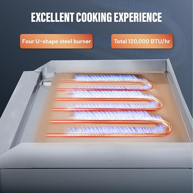 WESTLAKE 48"W Commercial Gas Griddle Countertop Natural Gas and Propane Griddle with 4 Burners 120000 BTU, Stainless Steel Plate Grill for Restaurants