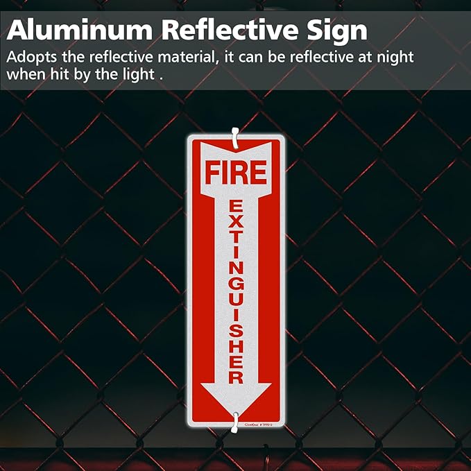 GicnKeuz Fire Extinguisher Sign, 12"x4" .040 Rust Free Heavy Aluminum, Reflective, Weatherproof and Fade Resistant, 2 pre-drilled holes, Easy to Install, Indoors and Outdoors Use (4-Pack)