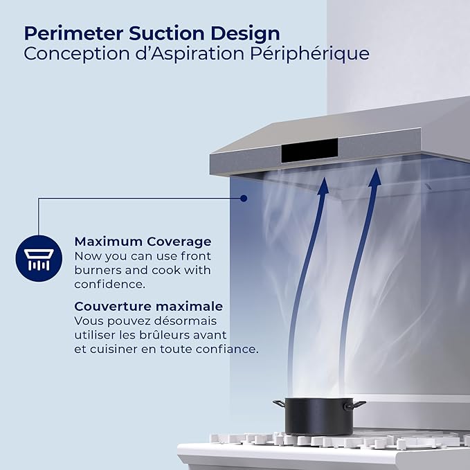 Hauslane Range Hood 30" Under Cabinet, 950 CFM Kitchen Range Hood | Steam Auto Clean Vent Hood, 6 Speed Kitchen Hood with Touch Panel | Stainless Steel Range Hoods Chef Series PS38