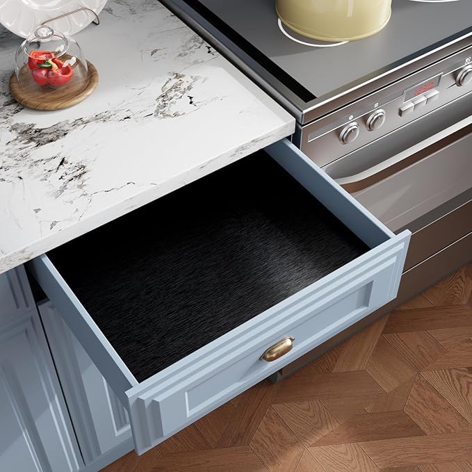 CRE8TIVE Thick Black Stainless Steel Contact Paper for Appliances Brushed Metallic Black Wallpaper Peel and Stick Heat Resistant Removable Wallpaper for Kitchen Dishwasher Fridge Oven Cabinets 12"x80"