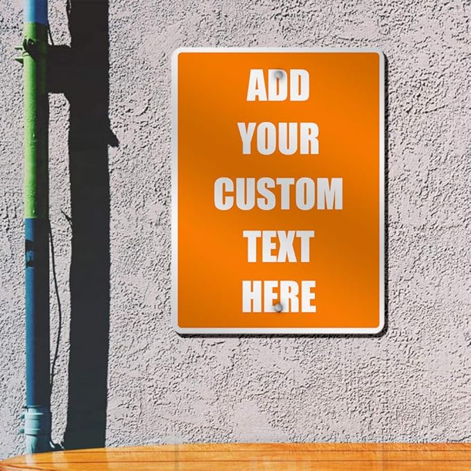 Aluminum Weatherproof Metal Sign Multiple Sizes Custom Personalized Text Here Orange White Warning Vertical Street 12x18Inches