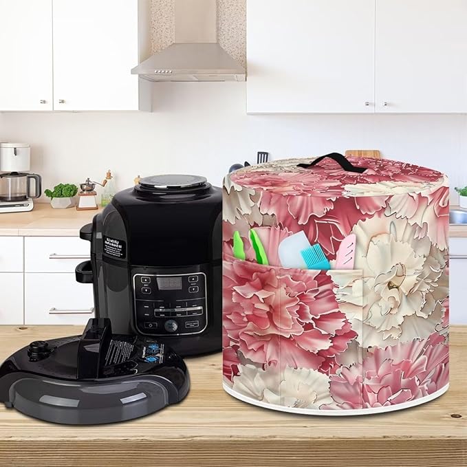 Pink Flower Dust Cover Instant Pot and Extra Accessories Dust Proof Easy to Clean Pressure Cooker Cover Electric Appliance Cover Air Fryer Accessories with Storage Pocket Size L