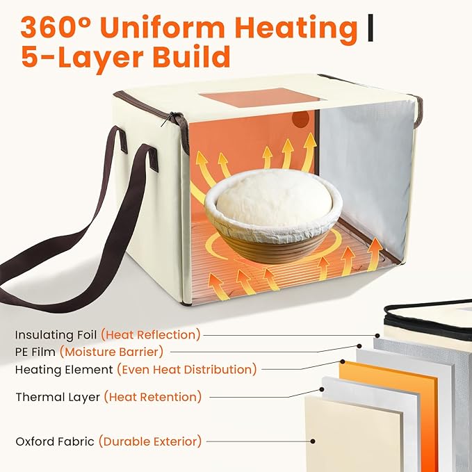 Folding Dough Proofing Box - Bread Proofer with 50-113℉ Temp Control,48H Timer and Metal Rack for Pizza, Sourdough, Yogurt, Seed Starting, Bread Baking