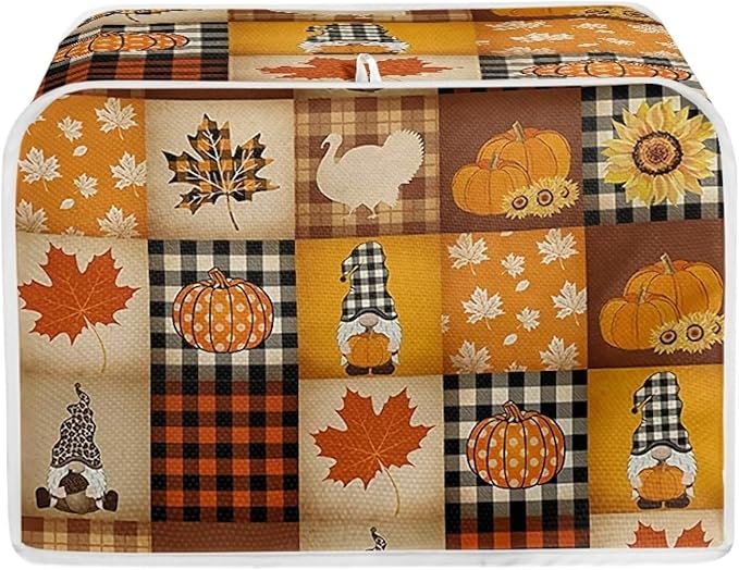 UNICEU Autumn Pumkins Maple Leaves Toaster Covers 4 Slice Bread Maker Dust Cover, Fall Harvest Kitchen Small Appliance Dust Protector Cover, Thankgiving Day Gifts
