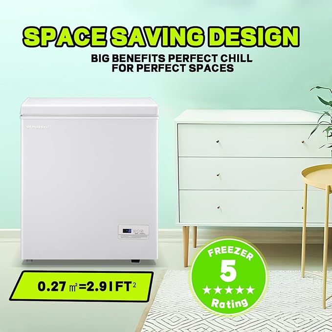Small Mini Chest Freezer with 2 Hanging Baskets Electronic Control to 1℉Top Open Door Open Freezer Energy Saving Quiet Operation Perfect for Dorm, Garage and RVS, White