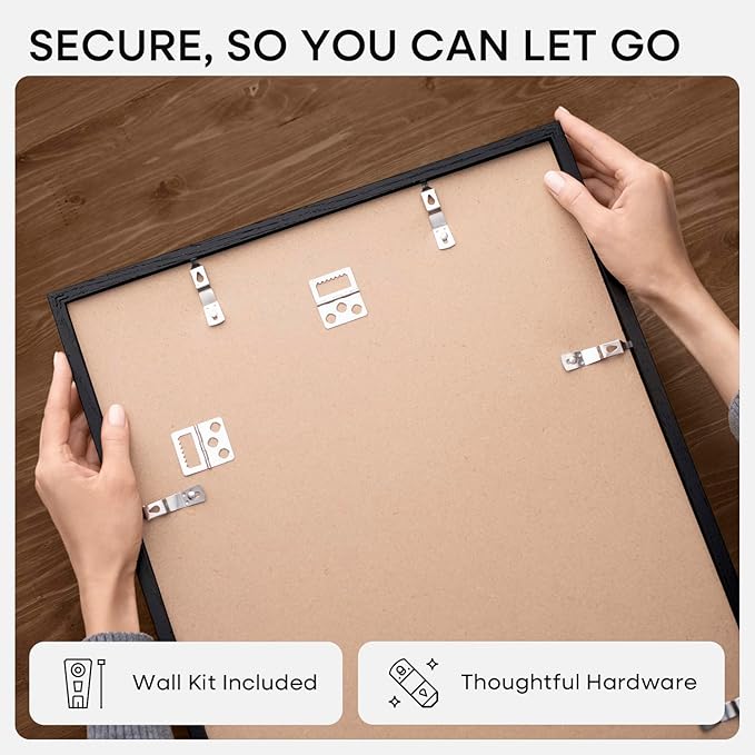 Homeforia 14x14 Black Wood Frame, High End Oak 14 x 14 Square Picture Frames with Mat 12 by 12 inches Photo, 14by14 Black Wooden Poster Frames Matted to 12x12 Print, Tempered Glass, Wall Kit, Set of 2