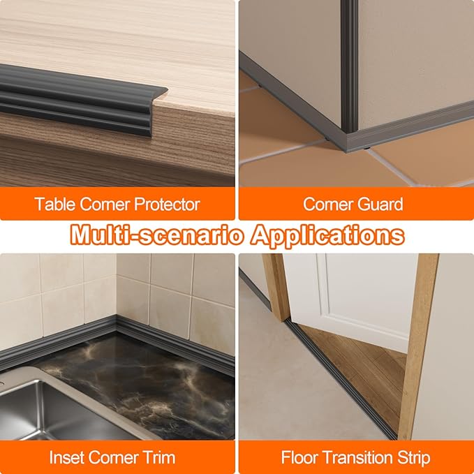 Wall Corner Protector & Edge Guard，Peel and Stick Wall Trim Moulding Inside & Outside Corner Molding Trim Caulk Strip, Self Adhesive Trim for Wall Edge,Ceiling,Countertop, 1.6” W x20’ L，Black