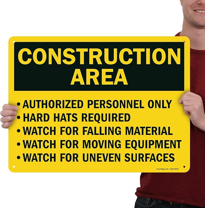 SmartSign "Construction Area - Authorized Personnel Only, Hard Hats Required" Sign | 18" x 24" Aluminum
