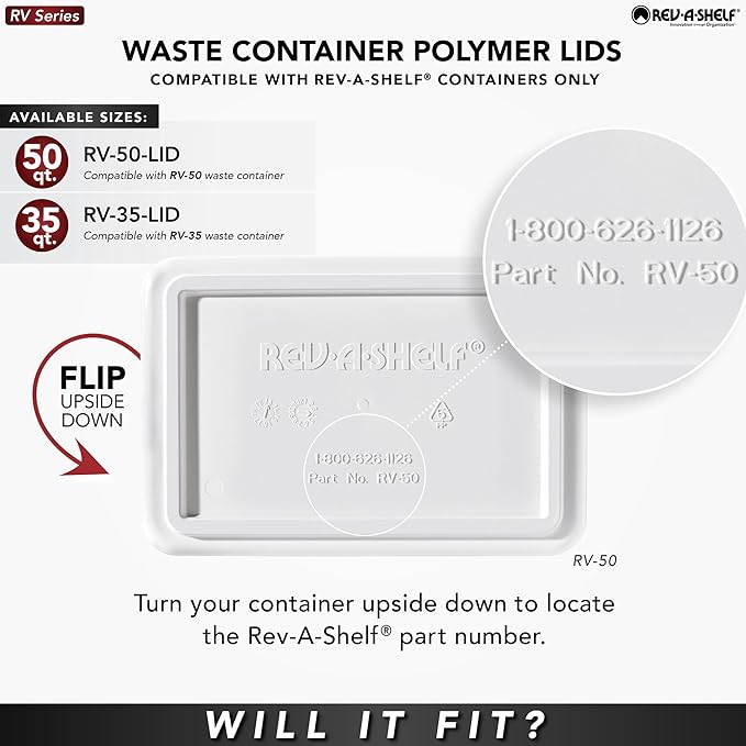 Rev-A-Shelf 50 Qt Under Sink Garbage Can Lid, Kitchen and Bathroom Cabinet, Replacement Plastic Trash Bin Lid Only, Gray, RV-50-LID-13-1-40, 2 Pack