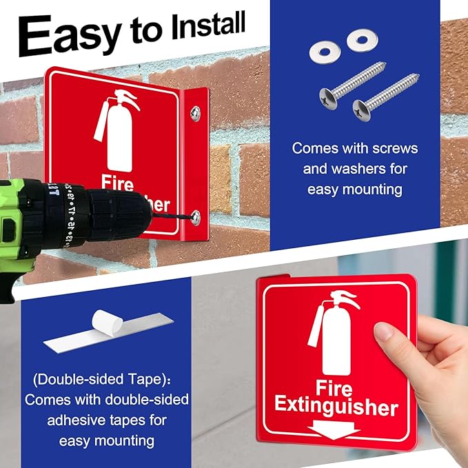 Fire Extinguisher Sign,4 Pack 6" Polished Acrylic Fire Extinguisher Signs with Down Arrow for Business,With Rustproof Mounting Screws and Double-sided Adhesive Tapes,Indoor or Outdoor Use