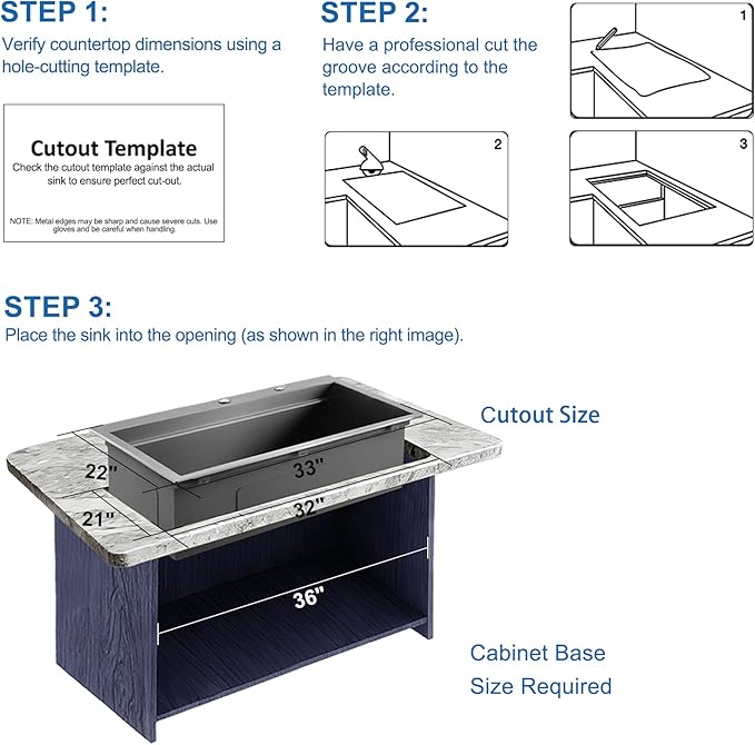 Scamall 33x22x10 Drop In Kitchen Sink Workstation, Nano Black 304 Stainless Steel Deep Single Bowl with Quick Drainage & Tarnish-Free Surface for Bar, Laundry, RV, Includes Accessories