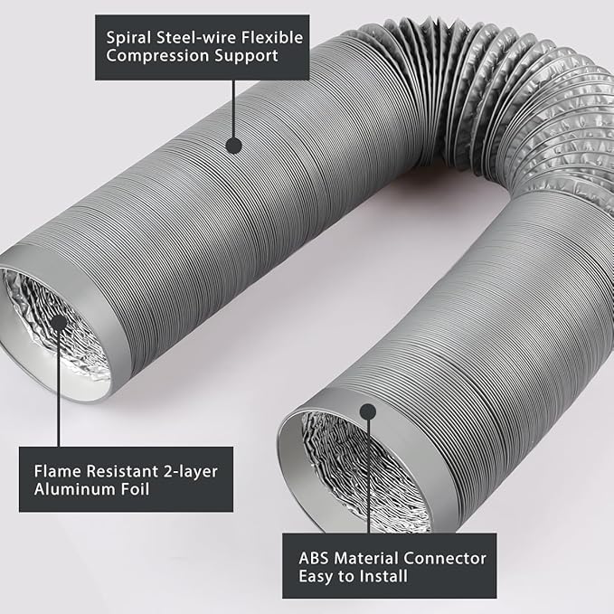 4-Inch Dryer Vent Hose 26FT, Flexible Aluminum Duct with 2 Clamps, Heavy-Duty Four Layer Protection for HVAC Ventilation and Exhaust Gray
