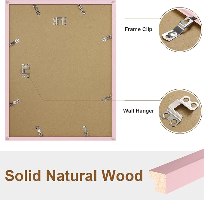 Vittanly 11x14 Picture Frame, Solid Wood Frame with Plexiglass, Includes 8x10 Mat, Wall Hanging for Photos, Home Decor, Pale Pink, 1 Pack