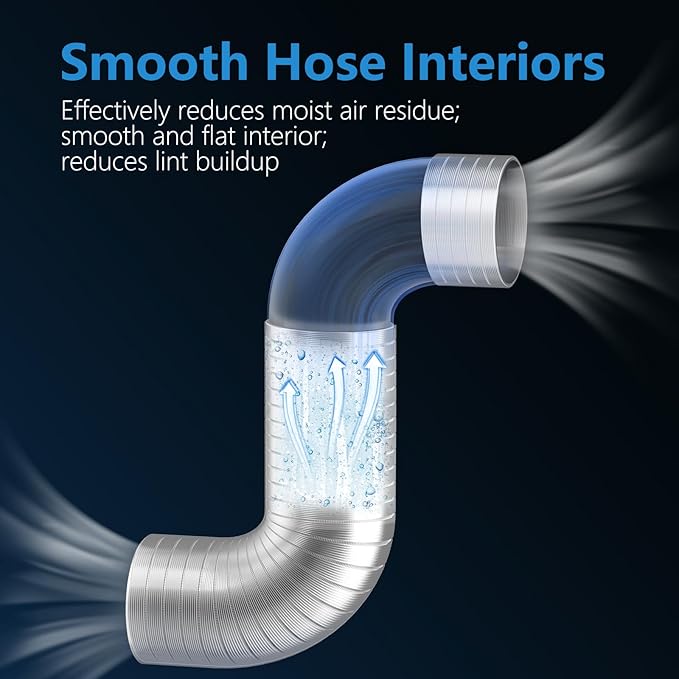 Hon&Guan 4-inch Semi Rigid Dryer Vent Hose, 5 Feet Flexible Aluminum Duct with 2 Clamps, and Aluminum Foil Tape