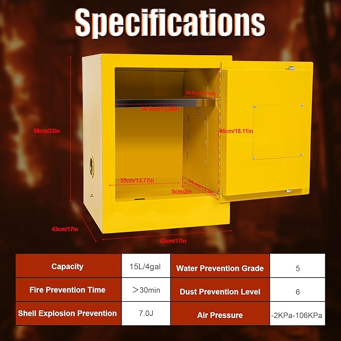 Safety Storage Cabinet, Single Door Leak-Proof Cabinet with Locks, Manual Close Welded Storage for Flammable Liquid Commercial Industrial and Home Use, Yellow