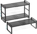 Expandable Shoe Rack Stackable Metal Pantry Storage Shelves Stand Adjustable Height Cabinet Shelf Organizer Racks Spice Shelving(3PACKS/BLACK,MEDIUM)