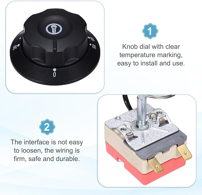 MECCANIXITY Temperature Control Switch 250V, 16A 30-85°C Capillary Thermostat Temperature Control Switch for Ovens Fryers Refrigerator Heaters