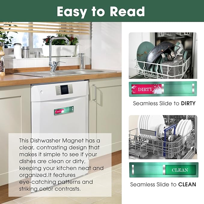 Christmas Dishwasher Clean Dirty Sign - Red & Green Clean Dirty Magnet for Kitchen Decor & Home Organization Gift, Easy Slide with Extra Tape (Green-06)
