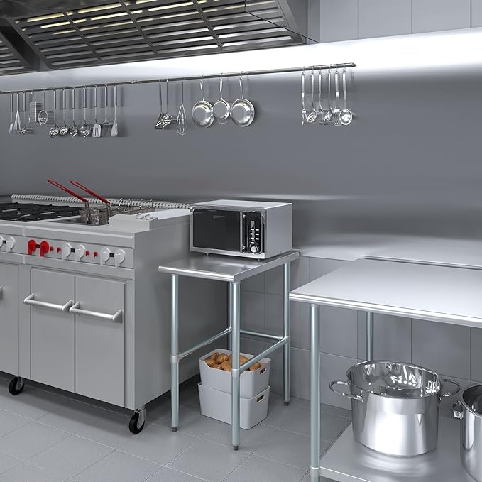 AmGood Stainless Steel Work Table Open Base | NSF Kitchen Island Food Prep | Laundry Garage Utility Bench (18" Long X 30" Deep)