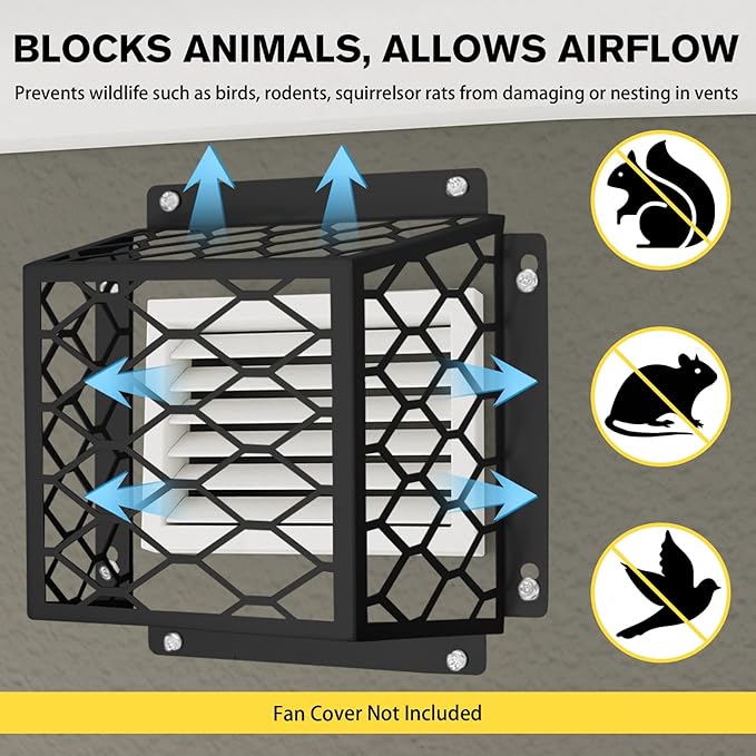 Dryer Vent Bird Guard – Steel Exhaust Vent Cover for 3" to 4" Dryer & Bathroom Vents, Keeps Birds and Small Animals Out, Galvanized Metal Cage, 7"x7"x5" (Black-1PCS)