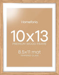 Homeforia 10x13 Picture Frame Wood, High End Natural Oak 10x13 Light Wooden Poster Frames with Mat 8.5x11, 10 x 13 Frame Matted to 8.5 x 11 Photo, 13x10 Thin Frames, Tempered Glass, Wall Kit, Set of 1