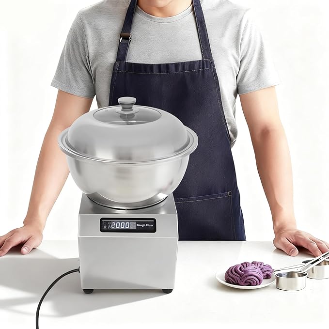 Commercial Dough Maker, 1500w Electric Dough Kneading Machine With Clear Lid, 6.89-In H Double Rotating Flour Mixer, 17.64lbs Capacity For Restaurant Bakery Home.