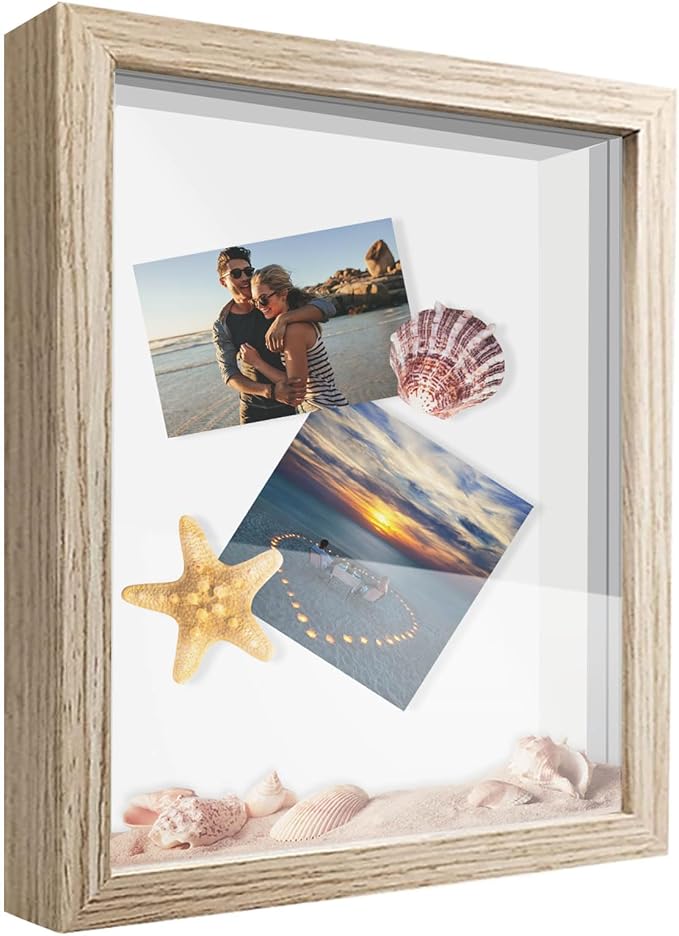 8x10 Shadow Box Frame Display Case, Wood with Plexiglass, Display Case Box for Memorabilia, Medal, Crafts,Tickets and Photos, Picture Frame for Wall and Tabletop (Natural Wood, 8x10)