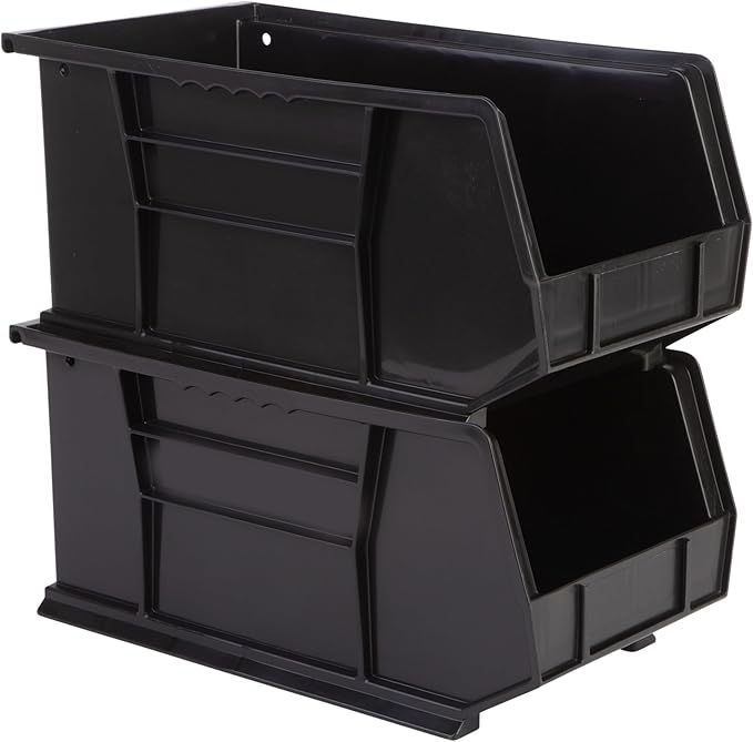 Hudson Exchange 15" x 8" x 7" Plastic Stackable Storage Bin and Hanging Container, Black