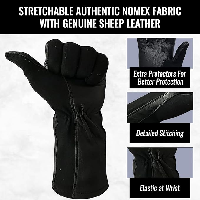 Nomex Flight Gloves, Leather Work Gloves for Men, Soft Durable Sheep Skin Leather Driving, Flying, Gardening Hunting Gloves