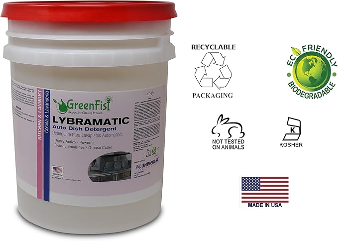 GreenFist Lybramatic | Commercial Dishwasher Detergent Industrial Grade [Ready-to-Use] Liquid (5 Gallon Pail)