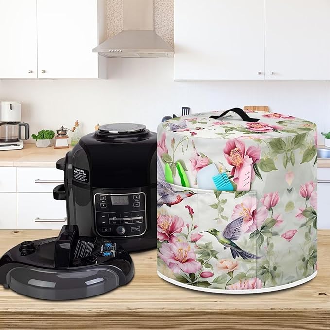 Flashideas Hummingbird Flower Pressure Cooker Cover for Women Dust-proof Cover for Rice Cooker Air Fryer Kitchen Appliance Covers with Top Handle and Pocket Home Kitchen Decor Gifts for Friends