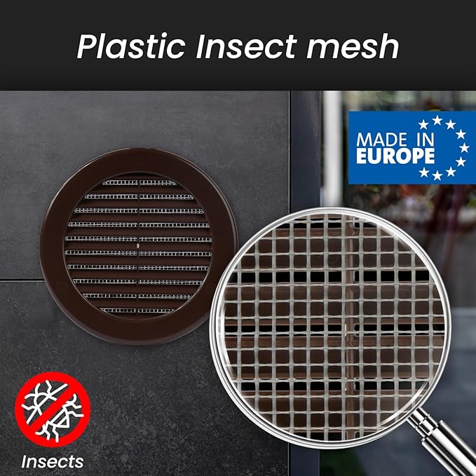 Repa Market 4 Inch (Opening) Brown Round Air Vent Cover - Pack of 2 Plastic Fresh Air Intake Vent - AC Cover with Nylon Mesh Screen - Wall, Ceiling HVAC Return Air Register - Modern Soffit Vents
