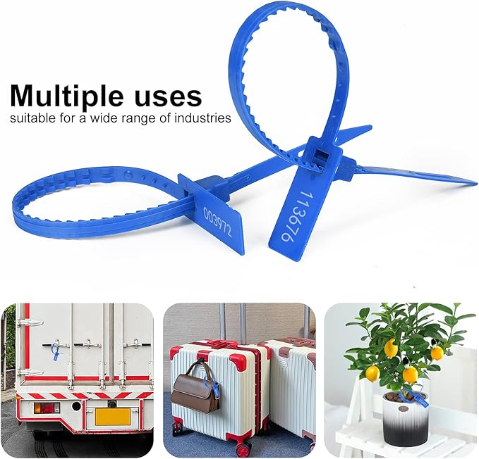Heavy Duty Self Locking Tamper Evident Shipping Seals Numbered Security Tags Pull Tight Securing Straps Truck Trailer Seals 337 mm 13.2" Blue 500 PCS