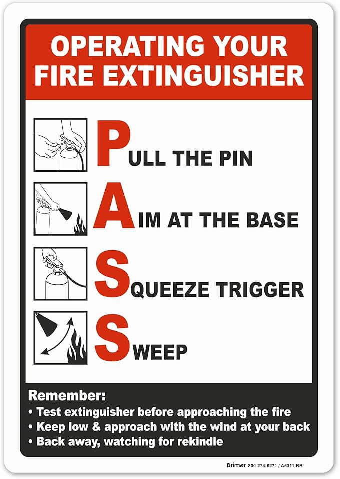 Brimar - 7 x 10" - Operating Your Fire Extinguisher Sign - 3.5 Mil InfiniStick™ Vinyl Label - Easy Installation - Universal Application