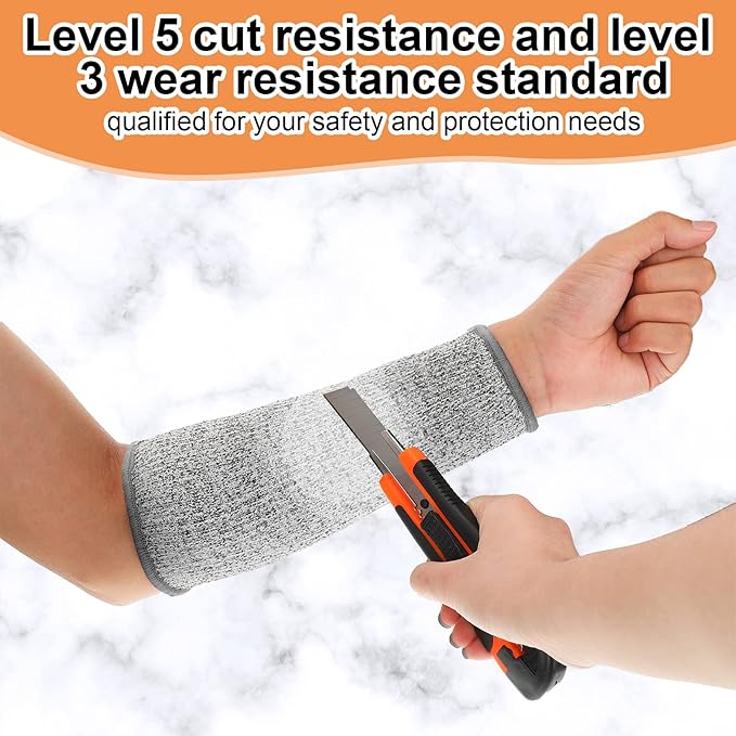 Neer 4 Pair Protective Arm Sleeves for Thin Skin Anti-Cut Burn Resistant Cover Forearm Sleeve for Cooking Construction (Gray,7.9 Inch)