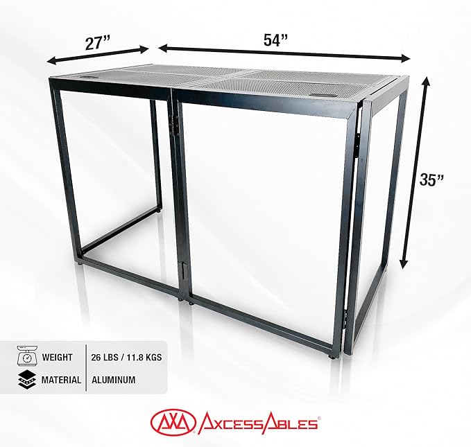 AxcessAbles Portable DJ Table XL – 54” x 27” Music Workstation | 35” Standing Height, 400lb Capacity | Collapsible FOH Sound Desk for DJs, Mixing Consoles, Guitar Techs| Recording Desk | DJ Booth
