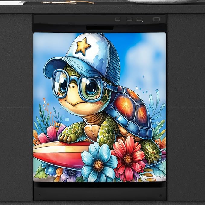 Dishwasher Magnet Cover Ocean Animal Turtle Dishwasher Decorative Cover Front Dishwasher Door Cover Reuseable Dishwasher Cover Panel Decal for Kitchen Refrigerator Home Appliances 23" X 26"