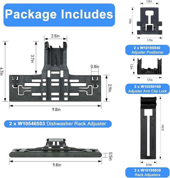 Upgraded WPW10546503 Dishwasher Top Rack Adjuster Compatible with Kitcheneaid Dishwasher Parts Upper Rack, Includes W10546503 W10195840 W10195839 W10250160 Part for Whirlpool kenmore Dishwasher, 8 PCS