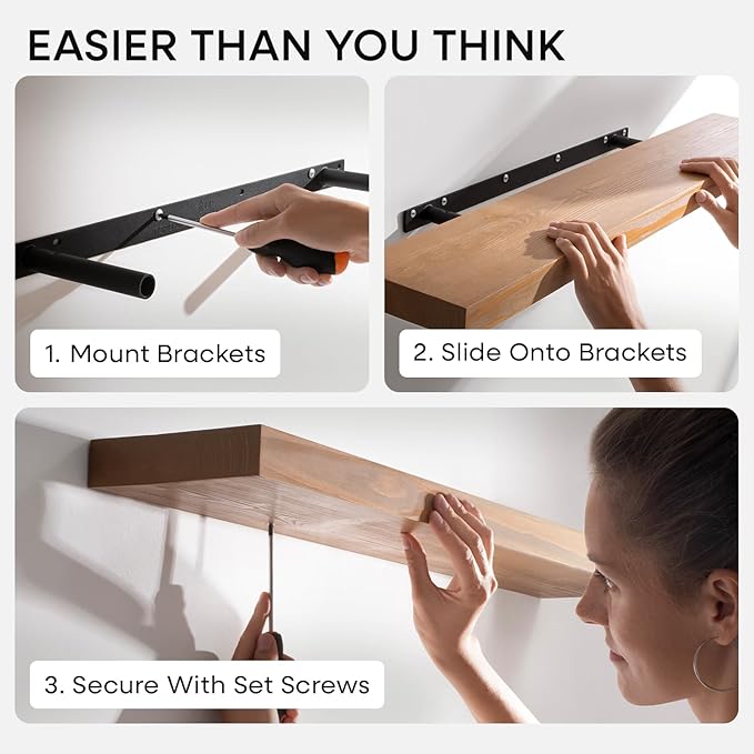 Homeforia 30 inch Golden Oak Floating Shelf, High End Solid Real Wood 30inch Small Floating Shelves for Wall Mounted, Oak Wooden 30in Floating Shelves, Heavy Duty Bracket, 30 X 6.5 X 1.75 in, Set of 3