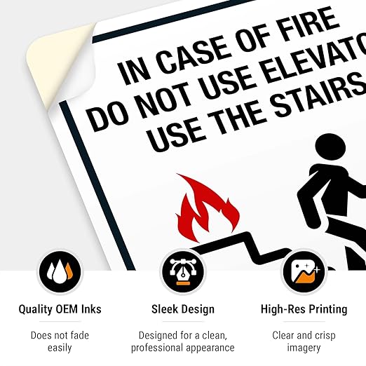 in Case of Fire Do Not Use Elevator Use The Stairs Bilingual Sign, Fire Safety Sign, 10x7 Inches, 4 Mil Vinyl Decal Stickers Weather Resistant UV Protected, Made in USA