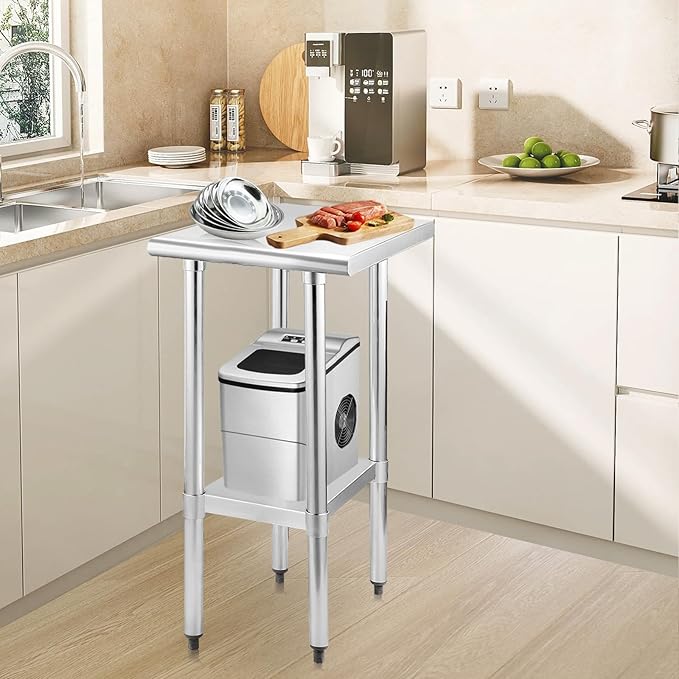 STABLEINK NSF Stainless Steel Table, 24 x 18 Inches Small Metal Prep & Work Table with Adjustable Undershelf, for Commercial Kitchen, Restaurant, Hotel and Garage