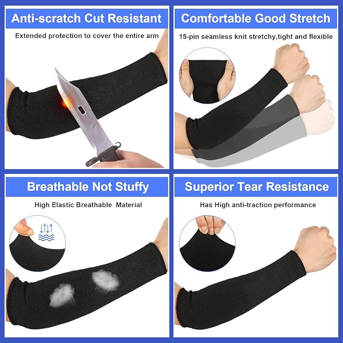 Sintege 3 Pairs Arm Protectors for Thin Skin and Bruising Cut Resistant Forearm Sleeve Level 5 Arm Burn Protection Sleeve (Light Blue, Dark Blue, Black,12.6 Inch)