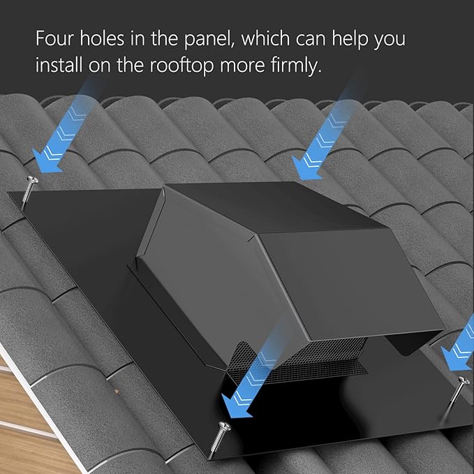 Removable Roof Vents 8 Inch, Hon&Guan Roof Vent Cap Galvanized Steel Bathroom 8 Roof Exhaust Vent for Ventilation System-with Damper, Black.