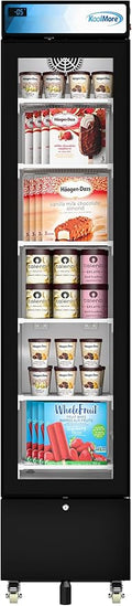 KoolMore 17 in. Slim Commercial Merchandiser Freezer with Manual Defrost, 6.5 Cu. Ft. Capacity, ETL Listed in Black (KM-MDF-17S)