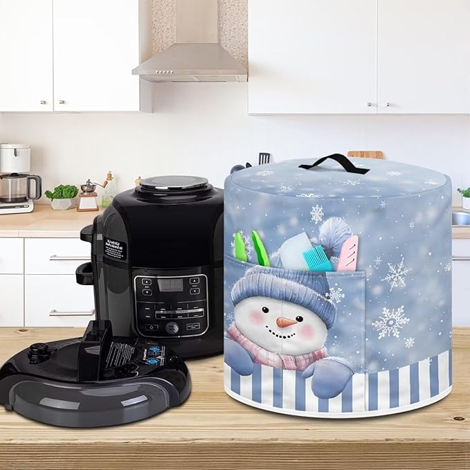 Cute Snowman Cooker Protective Cover Bee Air Fryer Dust Cover Dust Covers for Kitchen Appliances Small Kitchen Appliance Covers with Top Handle and Storage Pockets Decor M