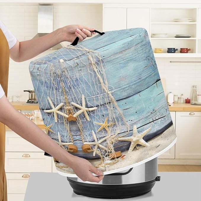 Pressure Cooker Dust-Proof Kitchen Appliance Air Fryer Cover for 8 Quart with Handle and Pockets Keep Kitchen Appliance Clean Coastal Decor, Starfish Blue Wood Grain