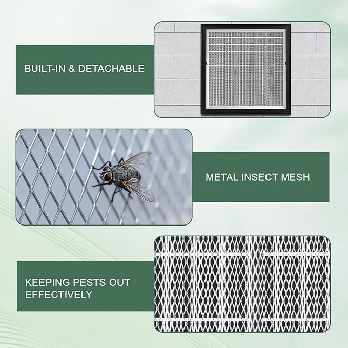10"x10"Aluminum Attic Vent - Filter Screen for Removable,Vent Opening: 8" x 8"，Ideal for Gable and Sheds, Elevating Ventilation in Clean Spaces, Featuring a Refined Design