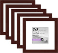 Americanflat 7x7 Picture Frame with Polished Plexiglass - Set of 5 - Use as 4x4 Frame with Mat or Display 7x7 Photo Without Mat - Galleria Collection - Square Frames for Tabletop and Wall - Mahogany